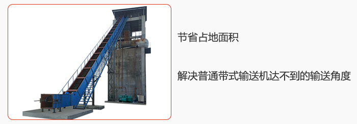 節(jié)省占地面積，解決普通帶式輸送機(jī)達(dá)不到的輸送角度。